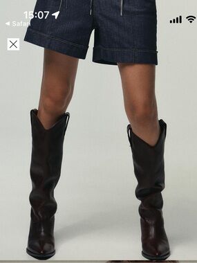 Zara black leather western cowboy boots size 9 euro 40